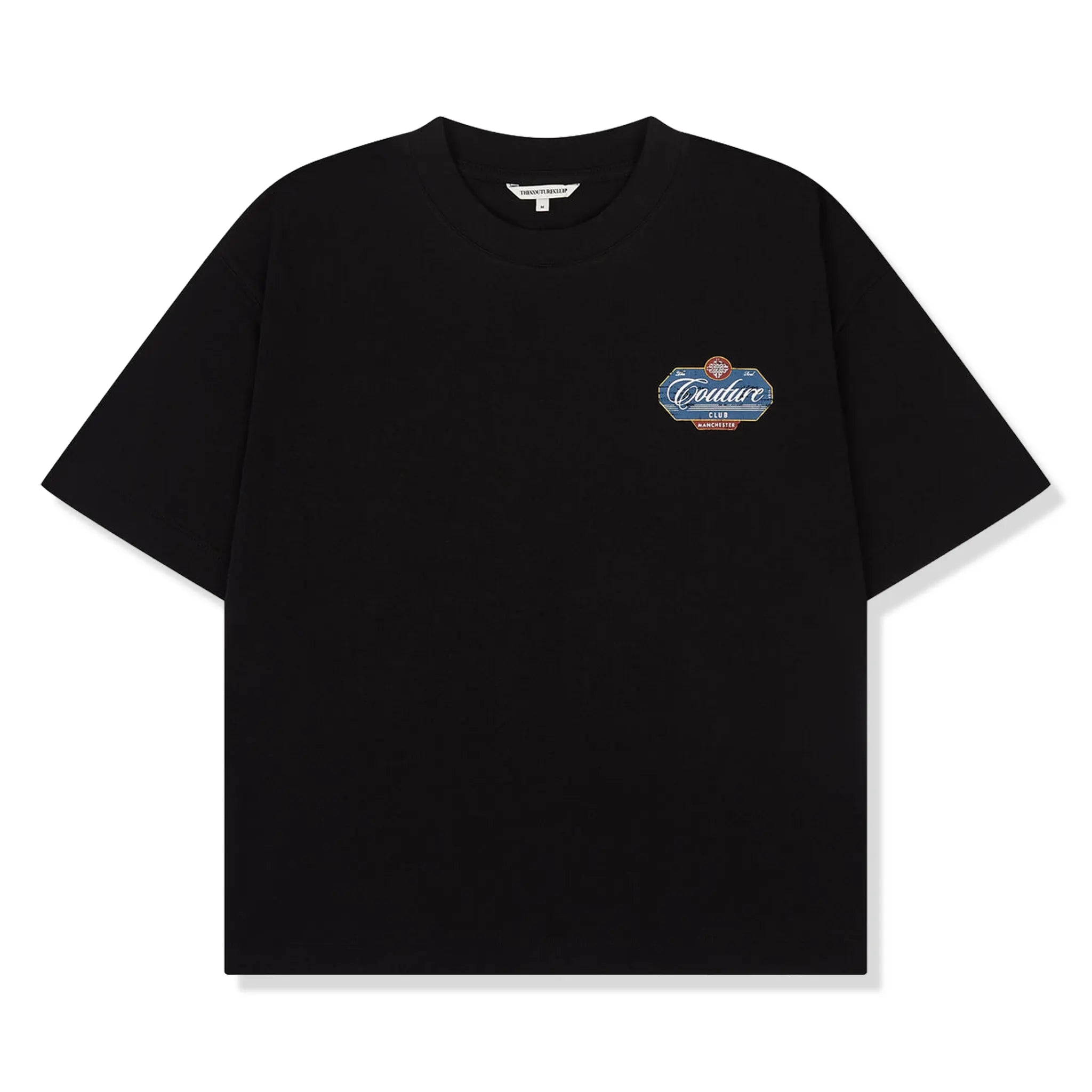 Front View of The Couture Club Vintage Script Graphic Black T-Shirt